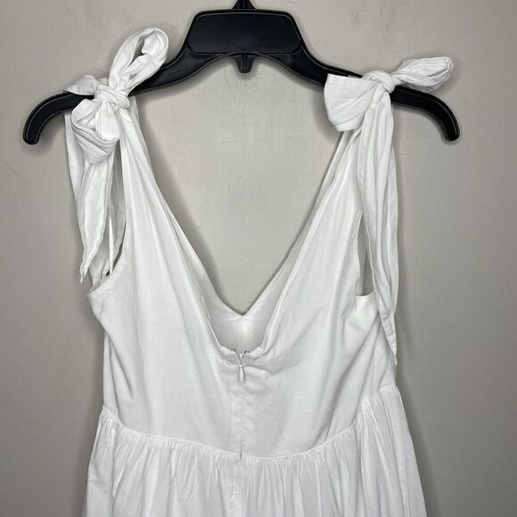 PETER SOM Tiered Dress Womens 4 White Tie Strap V-Neck Sleeveless A-Line Cotton - Picture 7 of 12